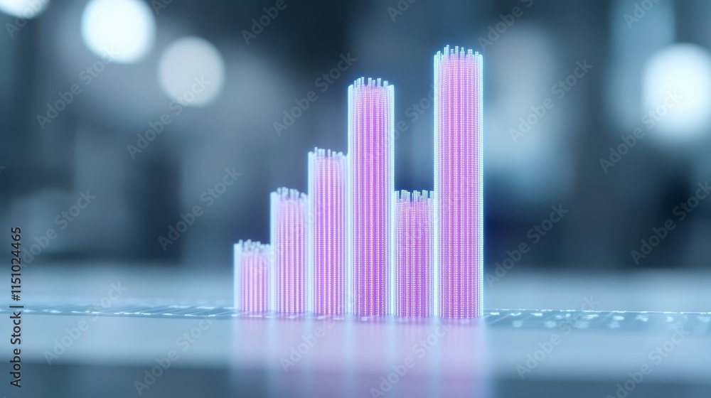 Poster a digital representation of bar graphs in pink, illustrating data analysis and trends in a modern, b