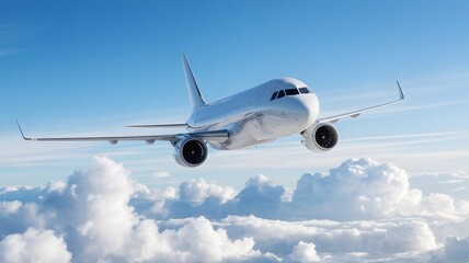 Commercial Passenger Airplane Flying Above the Clouds in Blue Sky