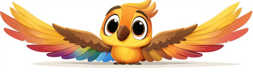 Colorful cartoon bird spreading wings whimsical illustration vibrant environment playful concept