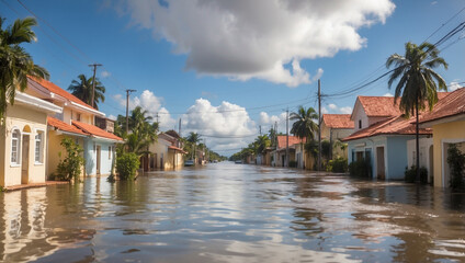 Obraz premium A Captivating Image of Flooded Streets on a Tropical Island After a Storm