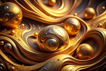 Abstract golden marble: luxury swirls, metallic texture define this liquid gold design.