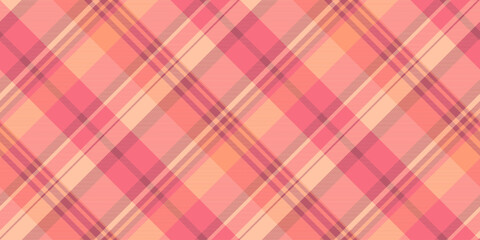 Club texture seamless textile, tablecloth background pattern tartan. Cross check fabric vector plaid in orange and wild watermelon colors.