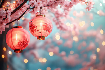 Obraz premium Festive Atmosphere with Pink and Red Lanterns Marking Chinese New Year