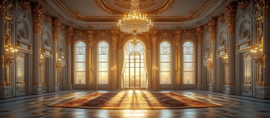 Fototapeta premium Golden Hour in a Grand Ballroom: A Luxurious Palace Interior
