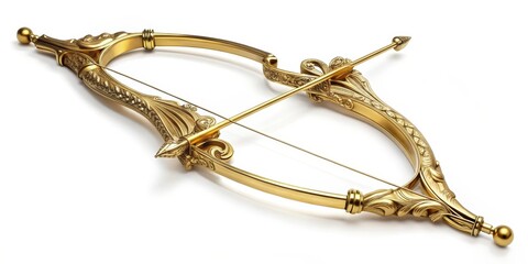 Ornate  of a gold bow and arrow, ornate, gold, bow, arrow, weapon,, shiny, metallic, luxury, elegant, decorative