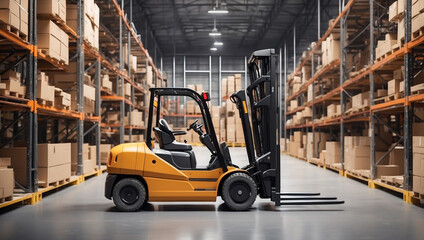 Naklejka premium A Functional Image of a Forklift in Action During Warehouse Storage