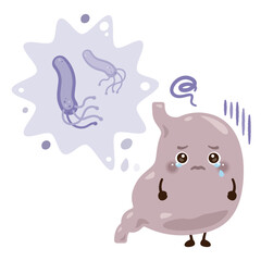 ピロリ菌に感染して泣く胃のキャラクター