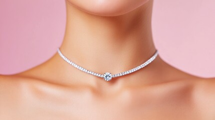 Radiant Elegance: Diamond Necklace on Blurred Background