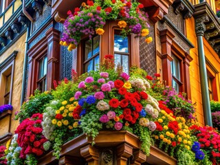 Obraz premium Border corner floral designs: architectural photography captures breathtaking artistry and detail.