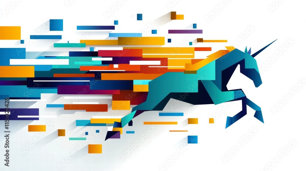 Poster dynamic unicorn race digital art colorful abstract environment modern viewpoint fantasy concept for 