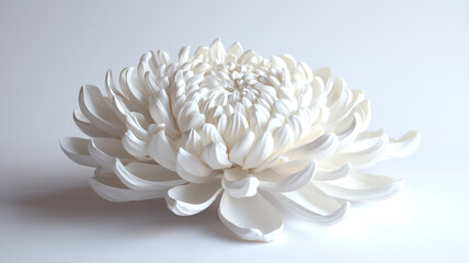 Elegant White Chrysanthemum Flower Floral Design 3D Render Pure Serenity Minimalist Botanical Art