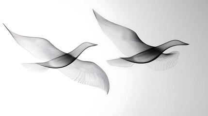 Obraz premium Two wire birds flying on white.