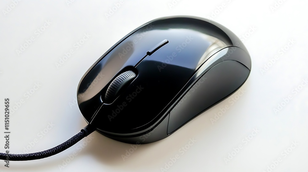Poster black computer mouse on white background.