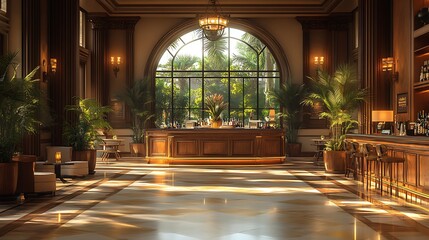 Obraz premium Luxury Hotel Lobby, Elegant Interior Design, Grand Entrance