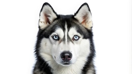 Obraz premium Husky Dog Portrait, White Background, Studio Photography, Canine, Pet, Animal, Dog Photo, Isolated Husky, Purebred Husky, Siberian Husky