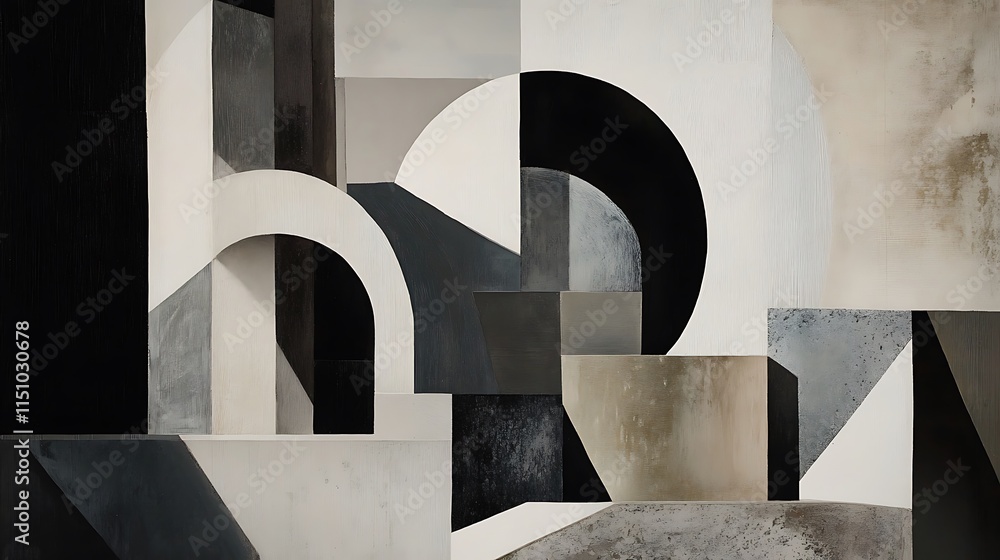 Poster abstract grayscale geometric composition.