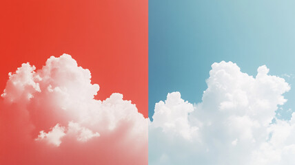 Dreamy Cloudscape Divided Sky Coral Blue Hues Fluffy Clouds Weather Nature