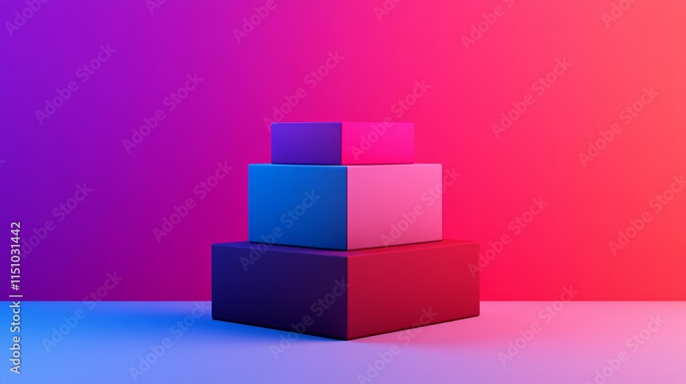 Aufkleber abstract geometric shapes stacked on each other with vibrant pink and blue gradient background for c