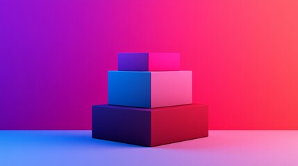 Obraz premium Abstract geometric shapes stacked on each other with vibrant pink and blue gradient background for creative design projects and artistic compositions