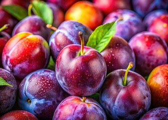 Macro Plum Photography: Close-Up Images of Ripe Plums, Detailed Fruit Textures, Group of Plums, Selective Focus