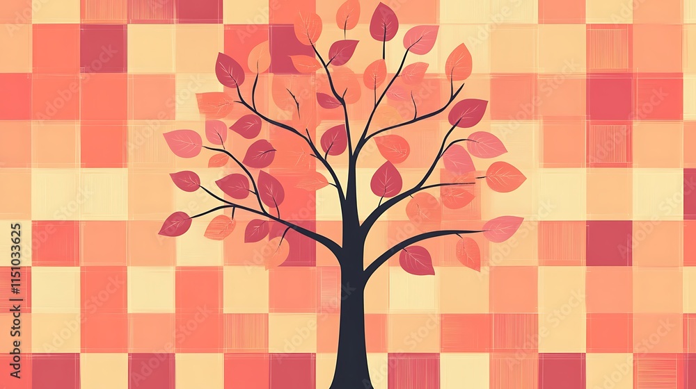 Poster Stylized tree on square pattern.