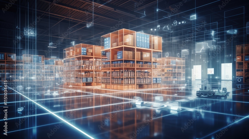 Aufkleber futuristic technology visualization of retail space with advanced inventory management and smart rob