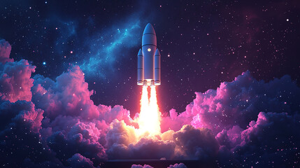 Futuristic Rocket Launching into Space