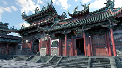 Fototapeta premium Ancient chinese Oriental chinese temple fantasy
