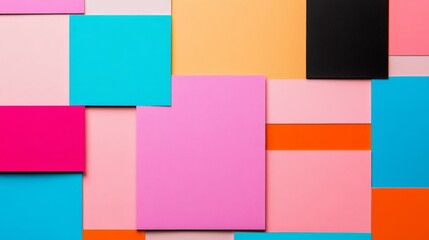 Colorful Arrangement of Geometric Paper Shapes in Various Shades Creating a Vibrant and Playful Background for Creative Projects and Designs