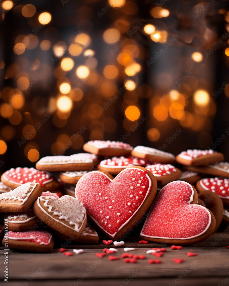 Canvas Prints Valentine's Day Heart-shaped Cookies on Table with bokeh background