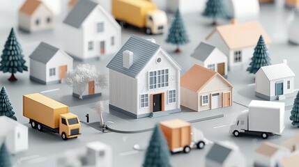 Scenic small town, a picturesque community nestled among houses and lush trees charming