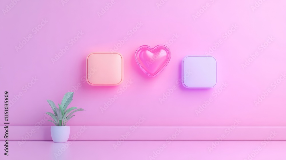 Aufkleber soft pastel colored background with geometric shapes and a heart in a minimalist style creating a pl