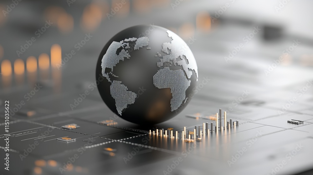 Poster global connectivity, world map on computer monitor symbolizing international communication in the di