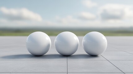 Three white eggs on a tiled floor, study in simplicity and texture three