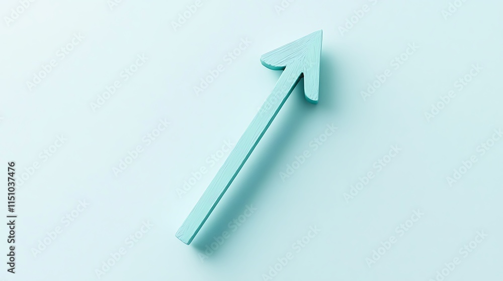 Poster 3d light blue arrow pointing up on matching background.