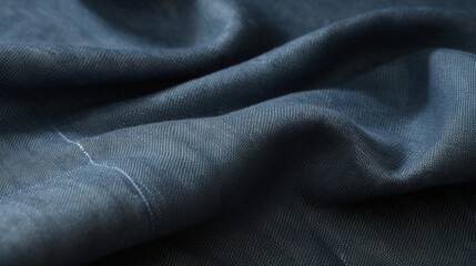Fototapeta premium Draped Dark Blue Fabric Shows Textured Surface