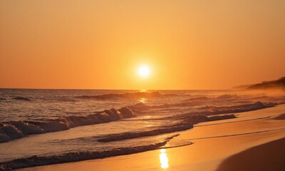 바닷가 광활한 지평선 노을 떠오르는해 멋진배경