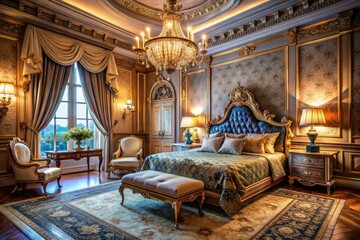 Fototapeta premium Dreamy, elegant master suite: surreal luxury redefined in classic bedroom photography.
