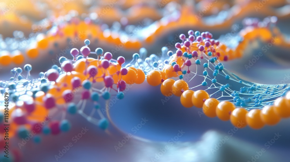 Poster a colorful, abstract representation of molecular structures, showcasing interconnected atoms and bon