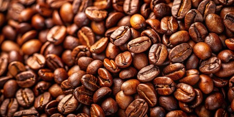 Obraz premium Close-up photo of coffee beans, coffee, beans, caffeine, drink, aroma, brown, background, texture, roasted, close-up, macro