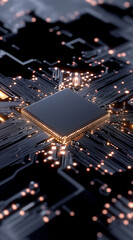 Obraz premium Futuristic quantum computing setup with glowing quantum chips