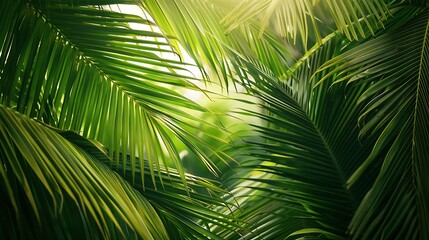 Lush Green Palm Leaves in Soft Light