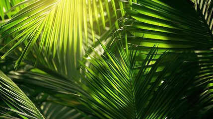 Lush Green Palm Leaves Under Bright Sunlight