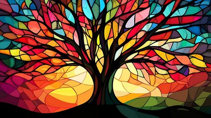 Colorful tree, mosaic art.