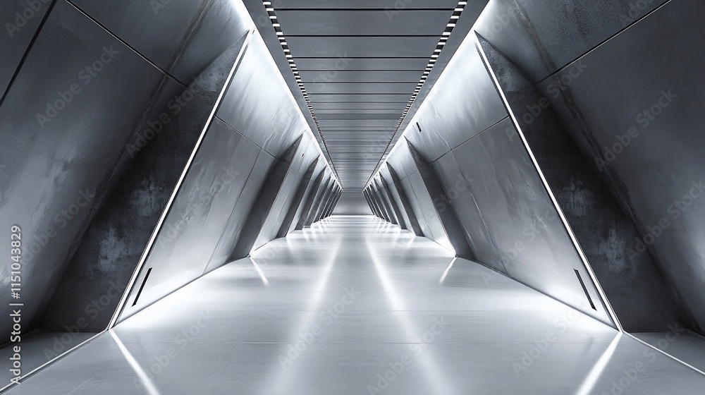 Poster a futuristic corridor with angular walls and illuminated pathway.