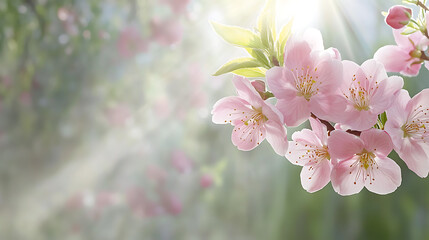 Delicate pink plum blossoms in full bloom, radiating beauty and light