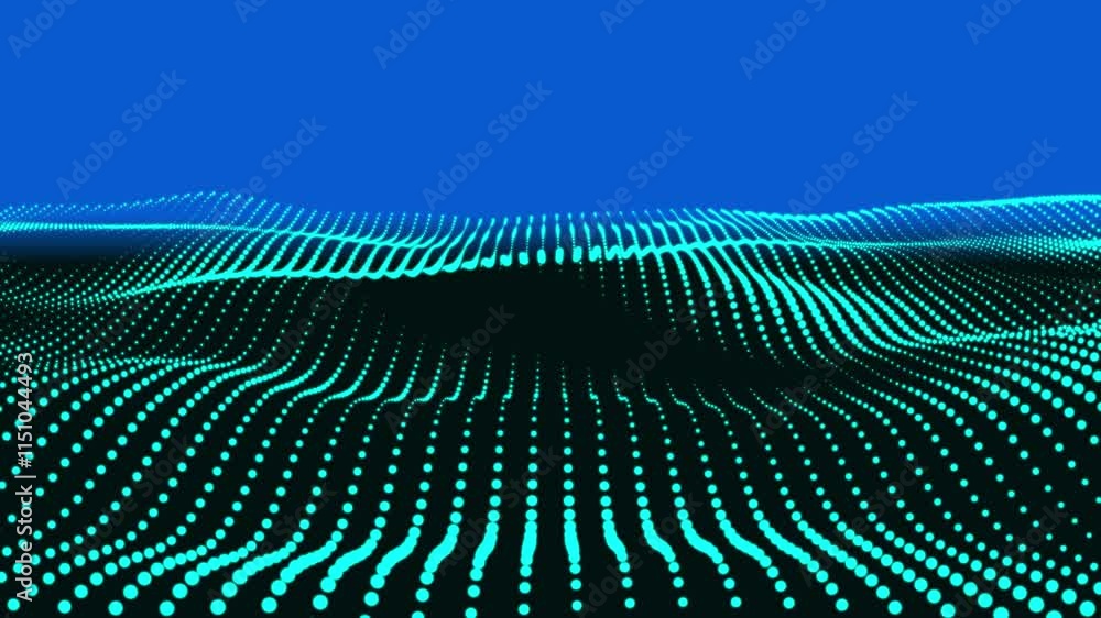 Poster abstract wave halftone blue. futuristic moving dots, hi-tech and big data visualization. abstract do