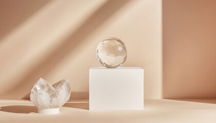 Serene Crystal Sphere Quartz Cluster on Minimalist Display