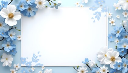 Best Invitation Card With A White And Blue Flowers, Floral background.