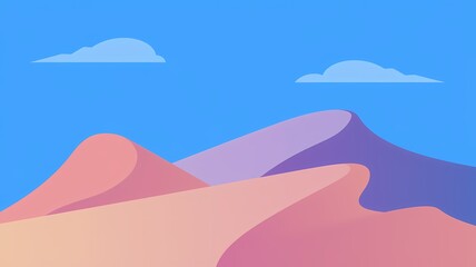 Flat Style Illustration of Soft Pastel Sand Dunes with Gradient Colors and Bright Sky